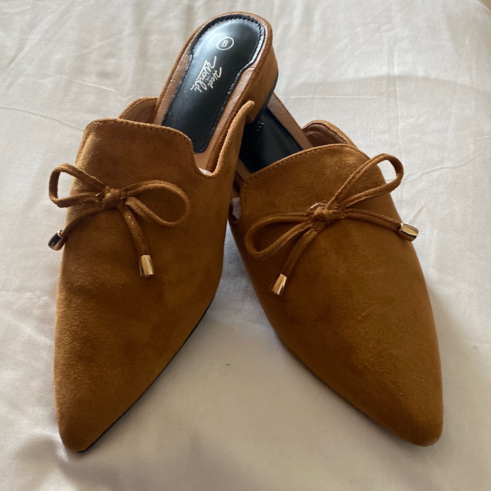 HEEL THE WORLD, WOMEN’S BROWN POINTED SLIP ON FLATS